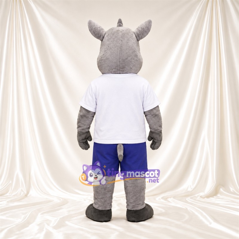 Costume de mascotte Rhinocéros – gris – Chemise (blanc); Short (bleu) Costume de mascotte Rhinocéros – gris – Chemise (blanc); Short (bleu)