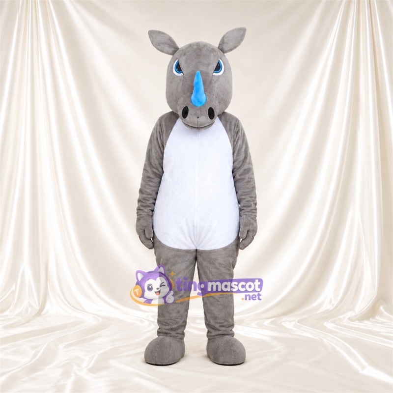 Costume de mascotte Rhinocéros – gris – Corne (bleu)