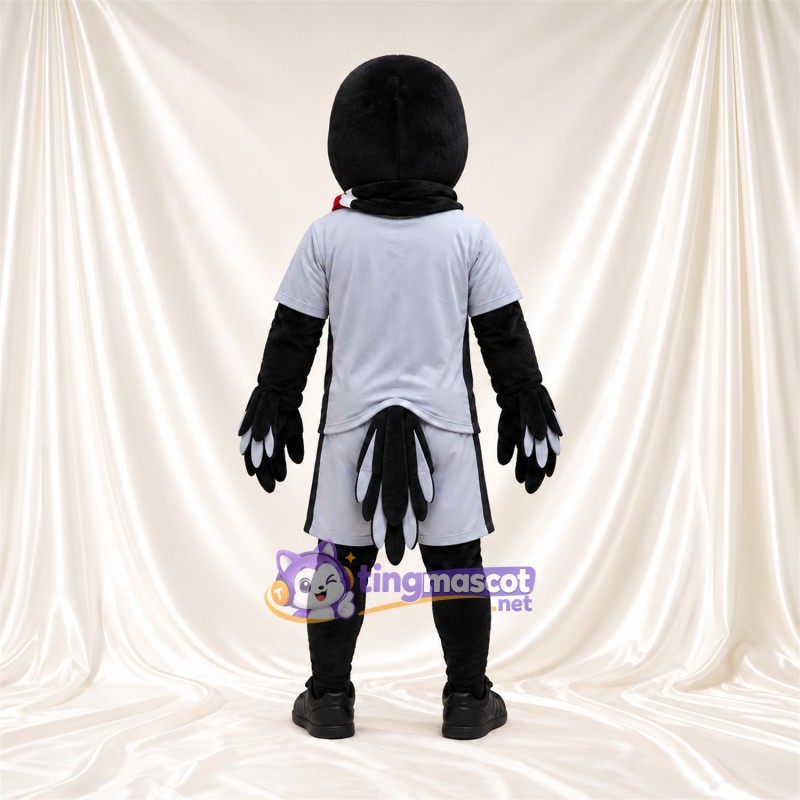 Black Bird Mascot Costume - Gray Outfit and Red Scarf Black Bird Mascot Costume - Gray Outfit and Red Scarf