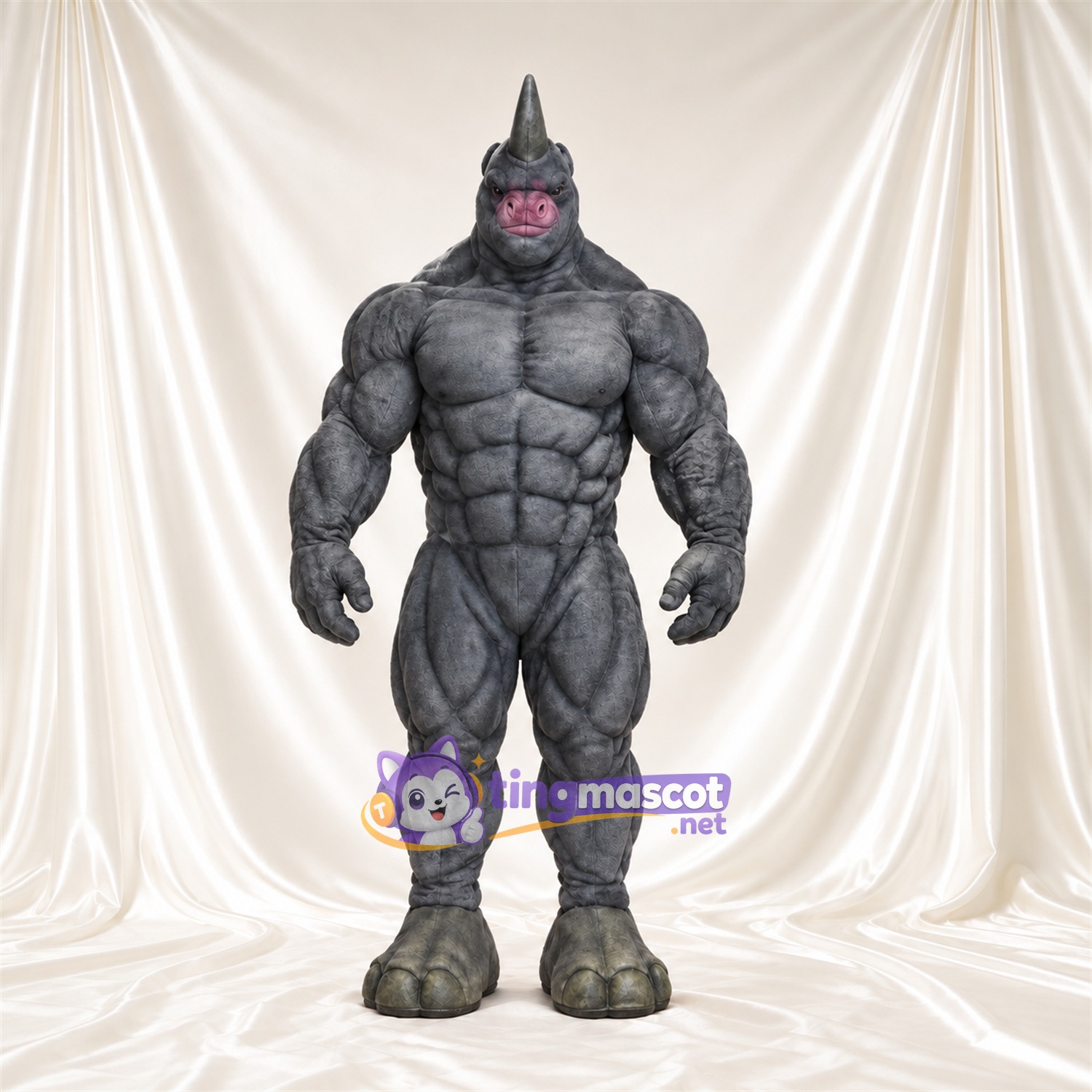 Costume de mascotte Rhinocéros – gris – Corps en armure Costume de mascotte Rhinocéros – gris – Corps en armure