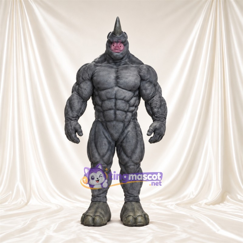 Costume de mascotte Rhinocéros – gris – Corps en armure Costume de mascotte Rhinocéros – gris – Corps en armure
