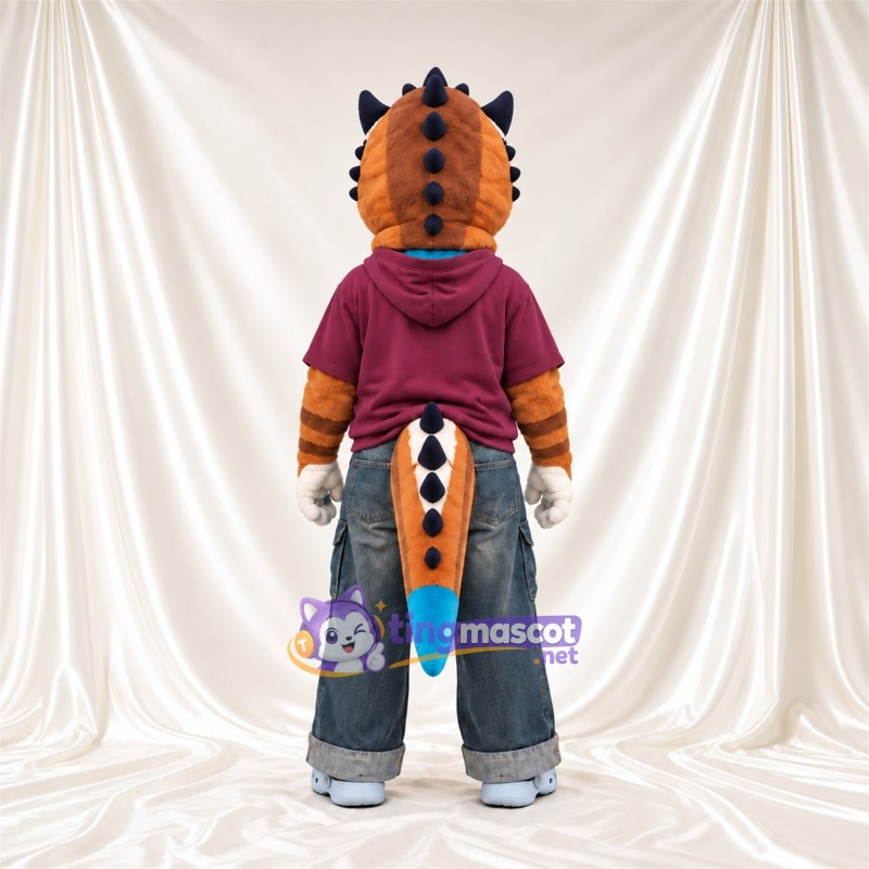 Costume de mascotte Dragon – orange – Sweat à capuche (violet); Bout de la queue (bleu) Costume de mascotte Dragon – orange – Sweat à capuche (violet); Bout de la queue (bleu)