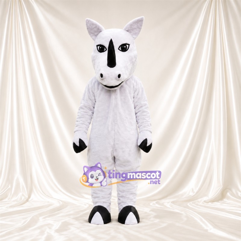 Costume de mascotte Rhinocéros – blanc – Corne (noir); Gants (noir) Costume de mascotte Rhinocéros – blanc – Corne (noir); Gants (noir)