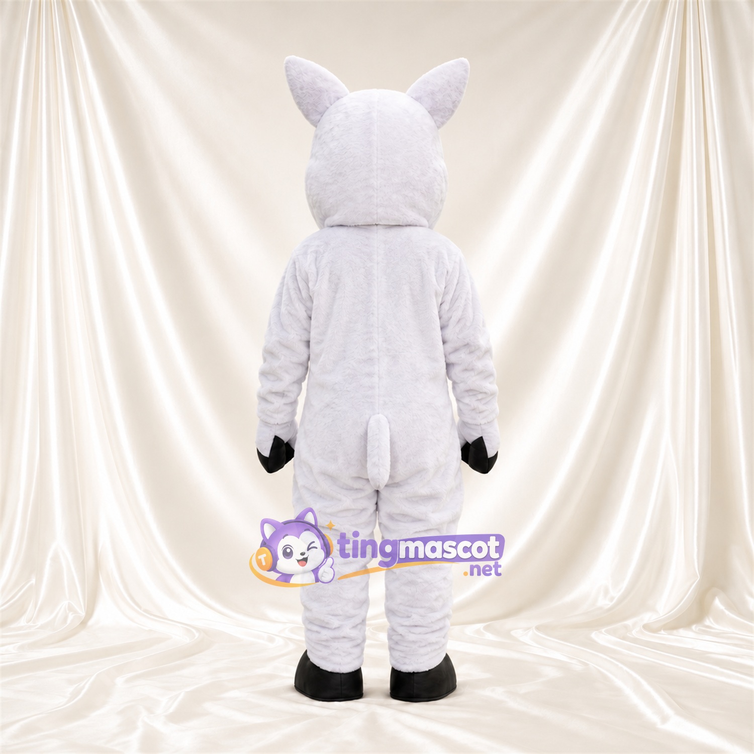 Costume de mascotte Rhinocéros – blanc – Corne (noir); Gants (noir) Costume de mascotte Rhinocéros – blanc – Corne (noir); Gants (noir)