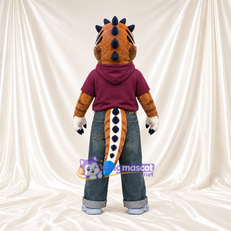 Costume de mascotte Dragon – orange – Sweat à capuche (violet); Bout de la queue (bleu) Costume de mascotte Dragon – orange – Sweat à capuche (violet); Bout de la queue (bleu)