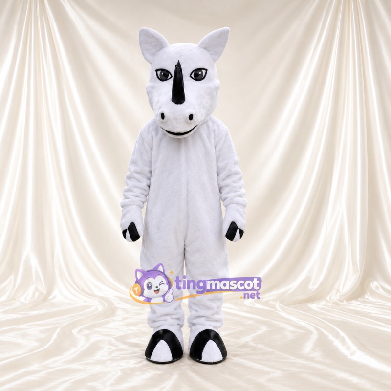 Costume de mascotte Rhinocéros – blanc – Corne (noir); Gants (gris) Costume de mascotte Rhinocéros – blanc – Corne (noir); Gants (gris)