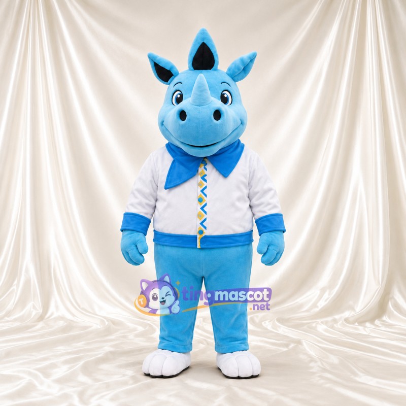 Blue Rhinoceros Mascot Costume - White Shirt Blue Rhinoceros Mascot Costume - White Shirt
