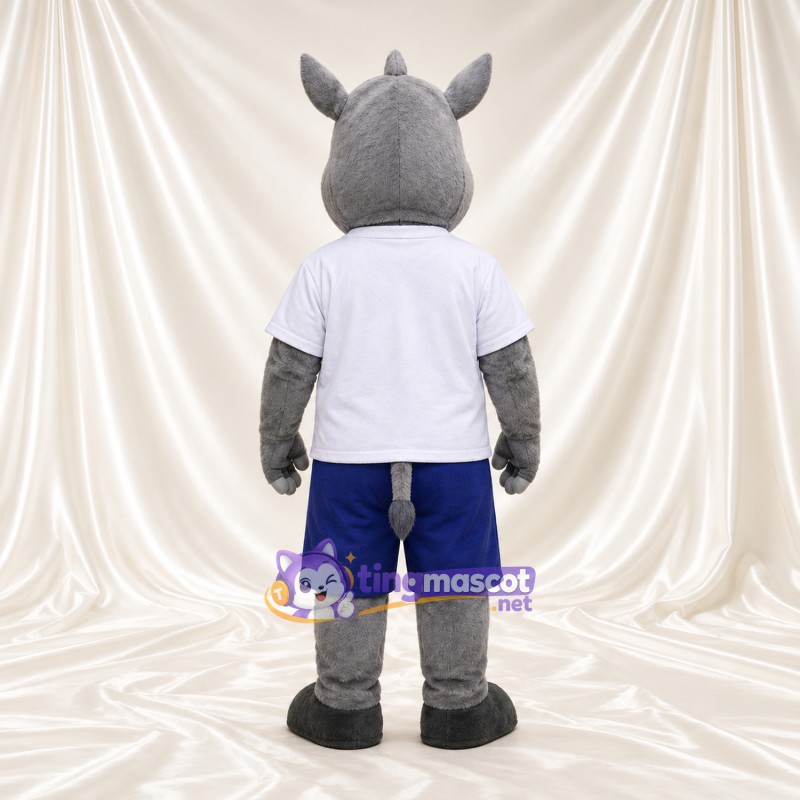 Costume de mascotte Rhinocéros – gris – Chemise (blanc); Short (bleu) Costume de mascotte Rhinocéros – gris – Chemise (blanc); Short (bleu)