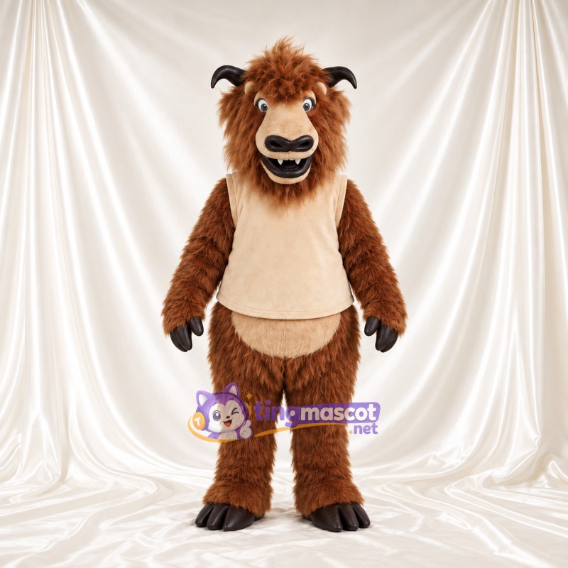 Costume de mascotte Bison – marron – Gilet (crème); Crinière (marron) Costume de mascotte Bison – marron – Gilet (crème); Crinière (marron)