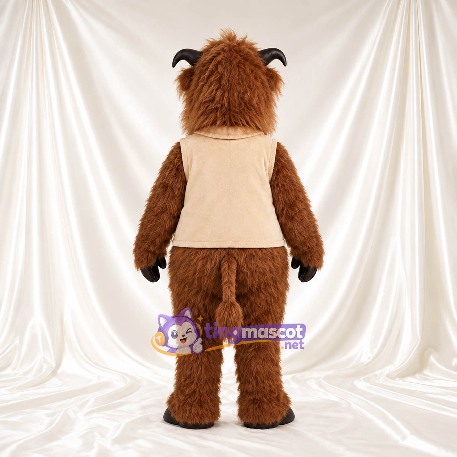Costume de mascotte Bison – marron – Gilet (crème); Crinière (marron) Costume de mascotte Bison – marron – Gilet (crème); Crinière (marron)