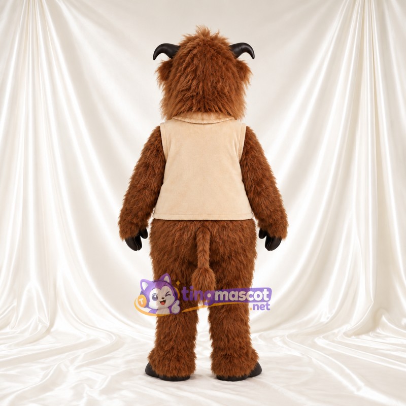 Costume de mascotte Bison – marron – Gilet (crème); Crinière (marron) Costume de mascotte Bison – marron – Gilet (crème); Crinière (marron)