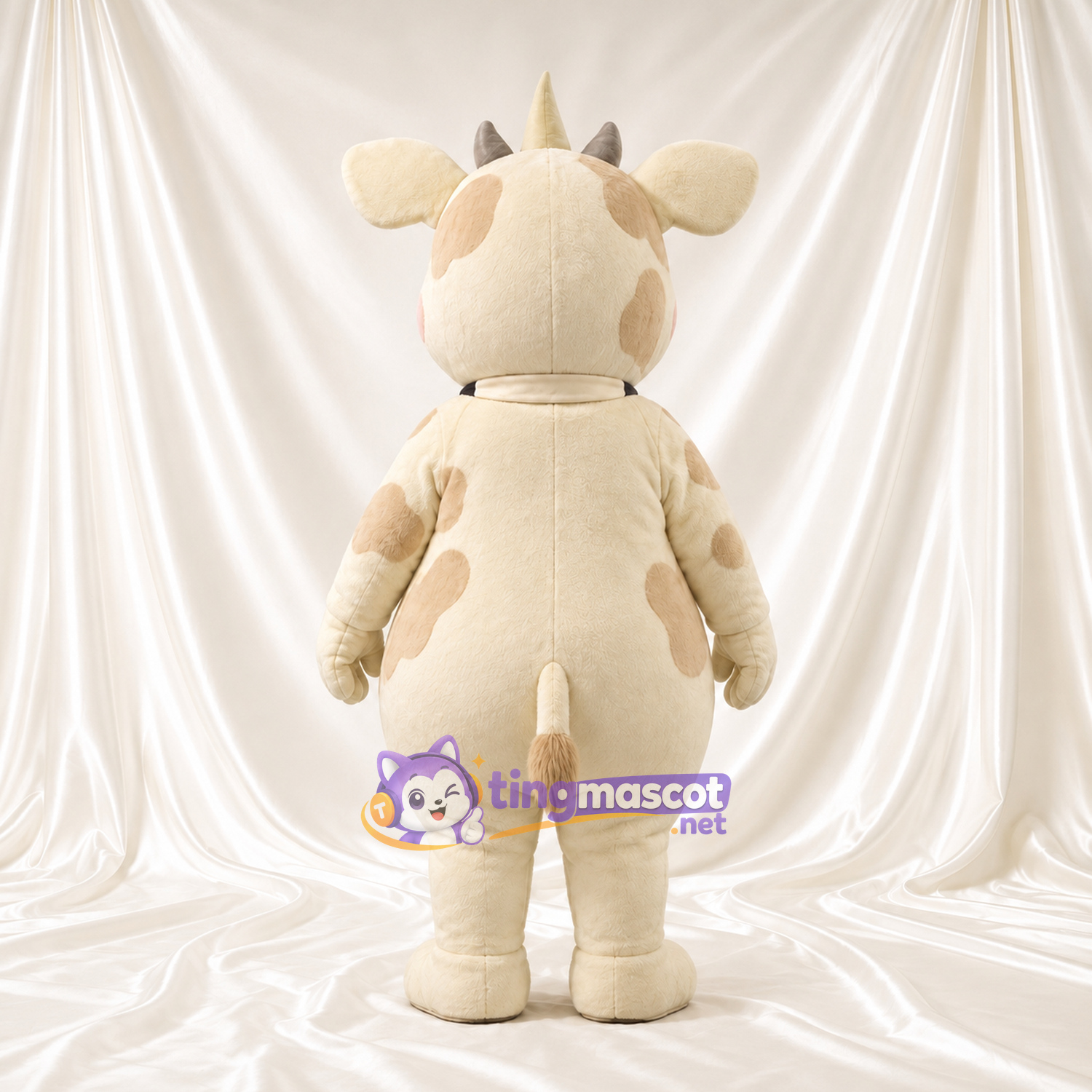 Cream Fantasy Creature Mascot Costume - Three Horns and Black Bow Tie Cream Fantasy Creature Mascot Costume - Three Horns and Black Bow Tie