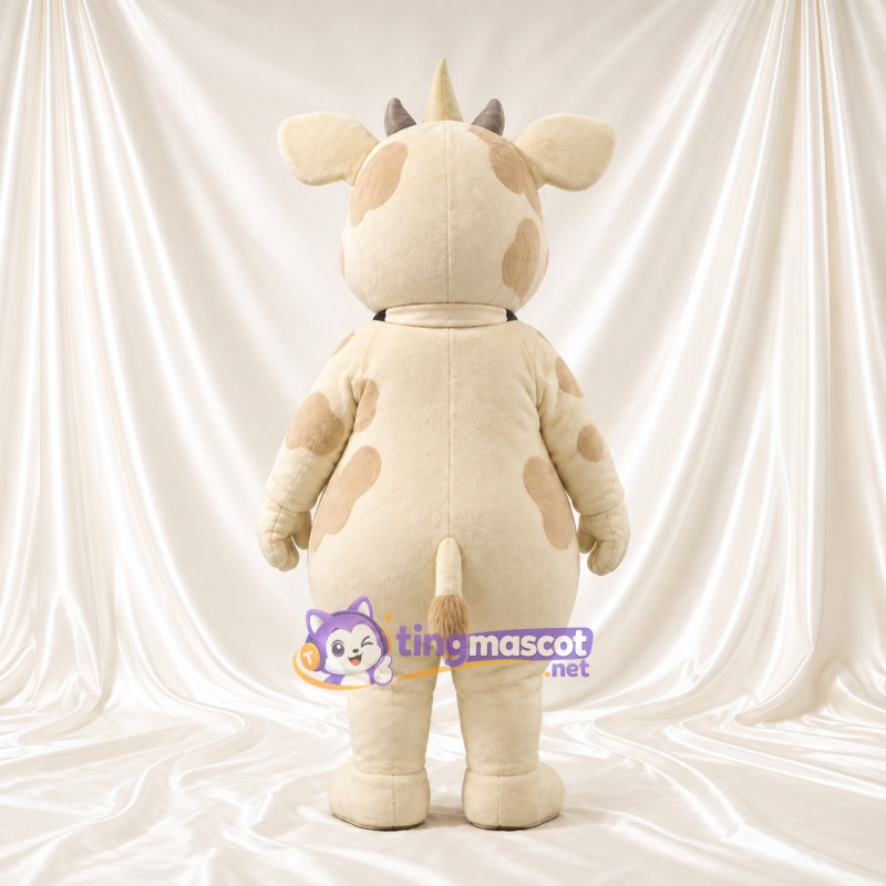 Cream Fantasy Creature Mascot Costume - Three Horns and Black Bow Tie Cream Fantasy Creature Mascot Costume - Three Horns and Black Bow Tie