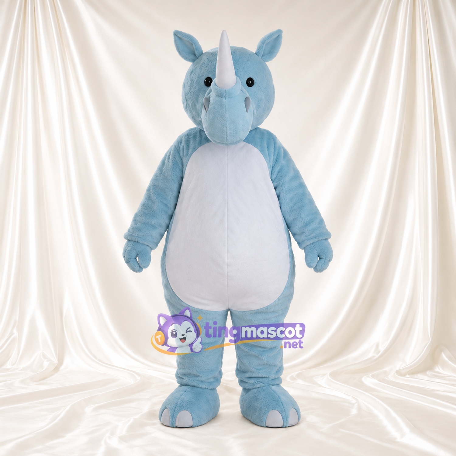 Blue Rhinoceros Mascot Costume - White Belly, White Nose Horn and Shaggy Fur Blue Rhinoceros Mascot Costume - White Belly, White Nose Horn and Shaggy Fur