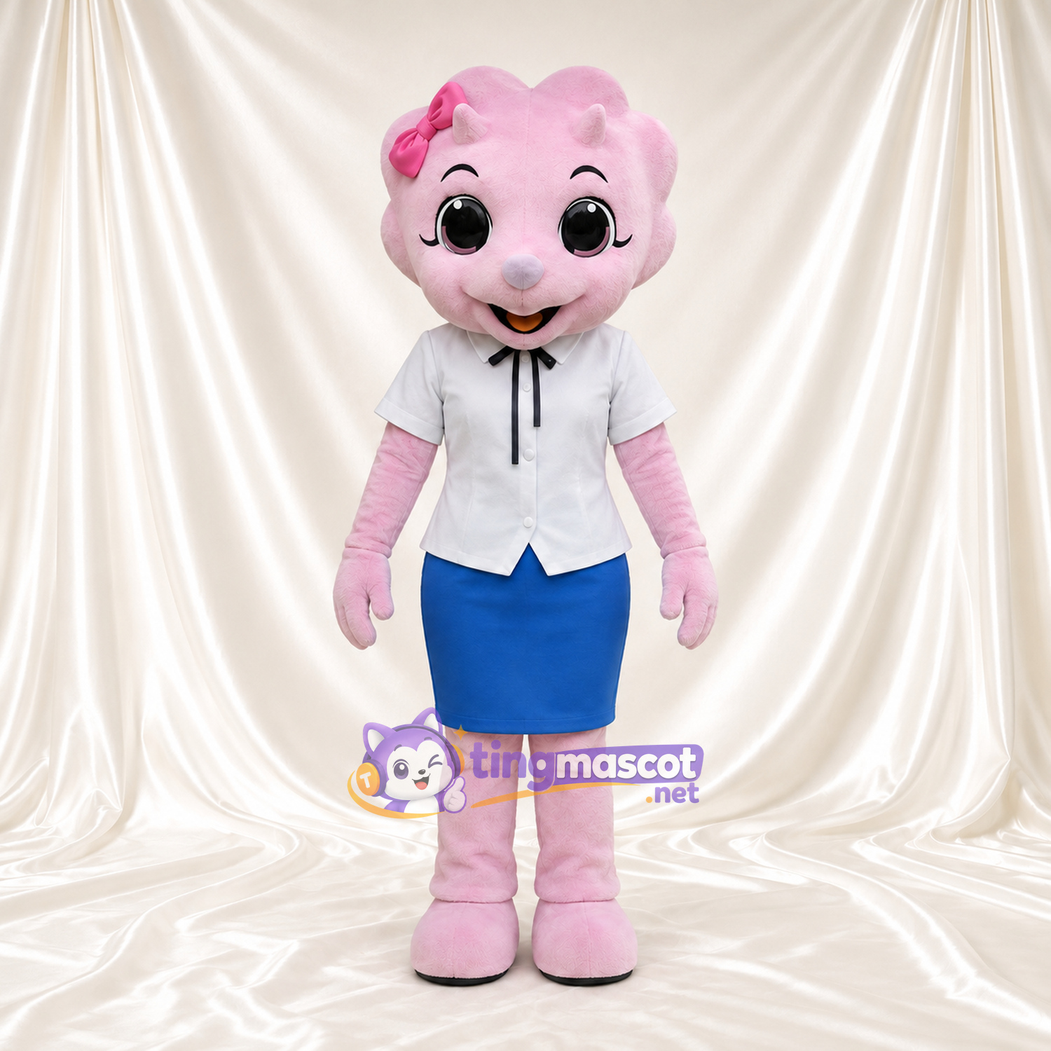 Costume de mascotte Dinosaure – rose – Chemisier (blanc); Jupe (bleu) Costume de mascotte Dinosaure – rose – Chemisier (blanc); Jupe (bleu)