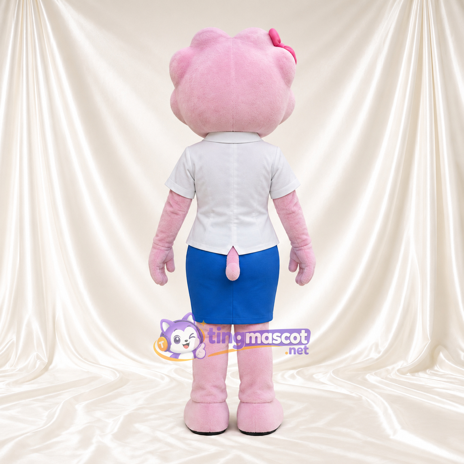 Costume de mascotte Dinosaure – rose – Chemisier (blanc); Jupe (bleu) Costume de mascotte Dinosaure – rose – Chemisier (blanc); Jupe (bleu)