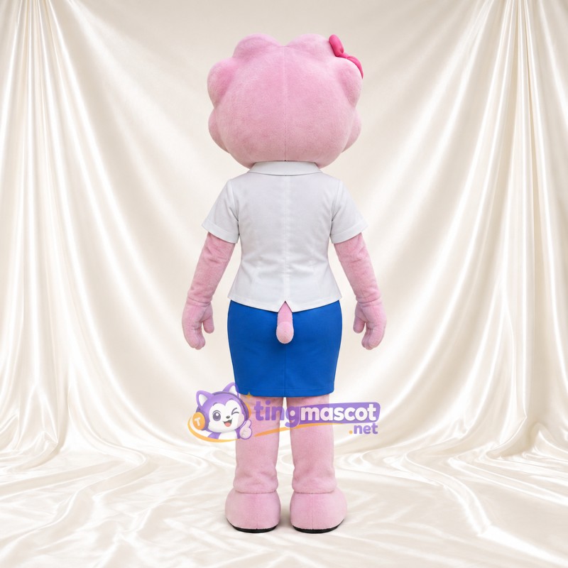 Costume de mascotte Dinosaure – rose – Chemisier (blanc); Jupe (bleu) Costume de mascotte Dinosaure – rose – Chemisier (blanc); Jupe (bleu)