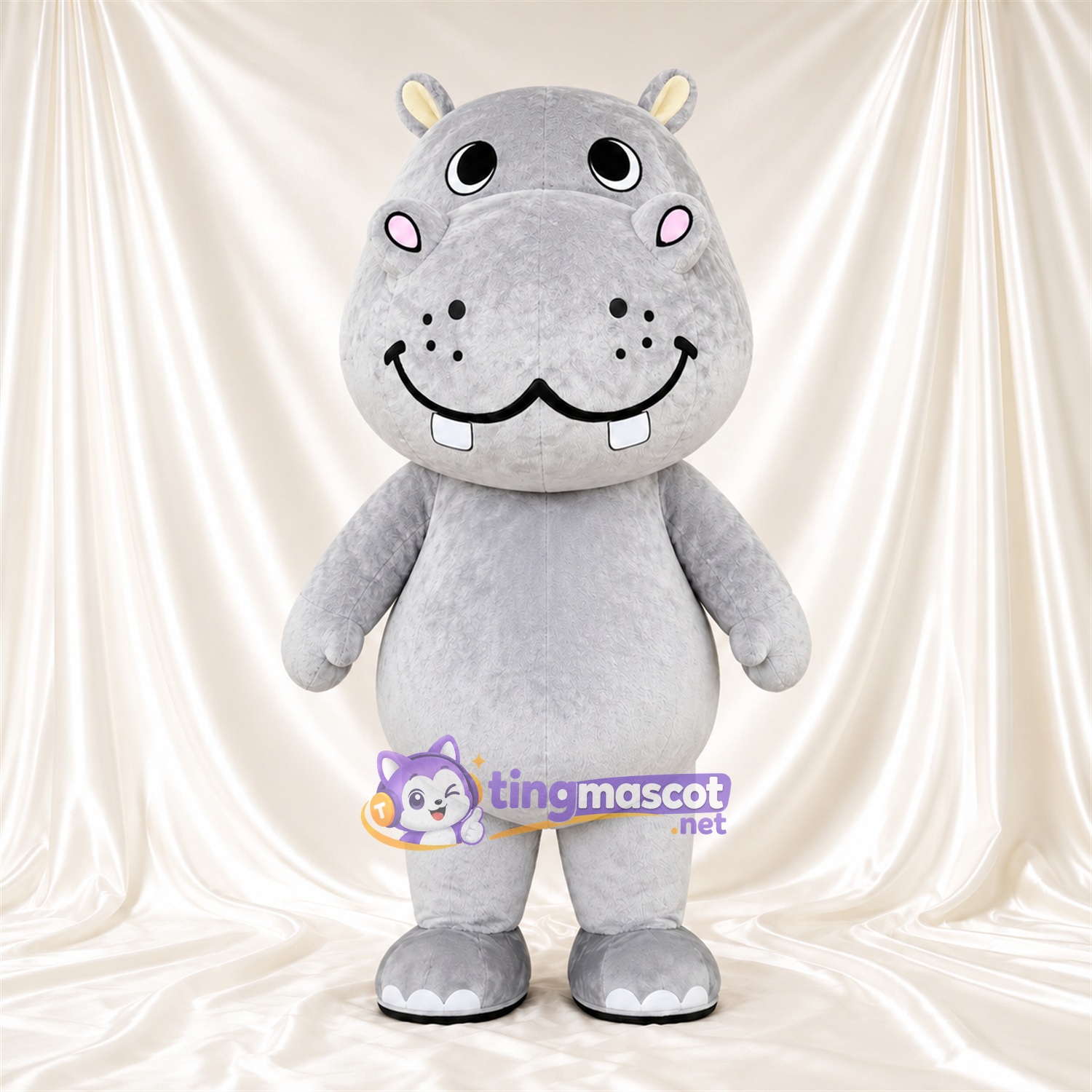 Costume de mascotte Hippopotame – gris – Visage souriant; Tête Costume de mascotte Hippopotame – gris – Visage souriant; Tête