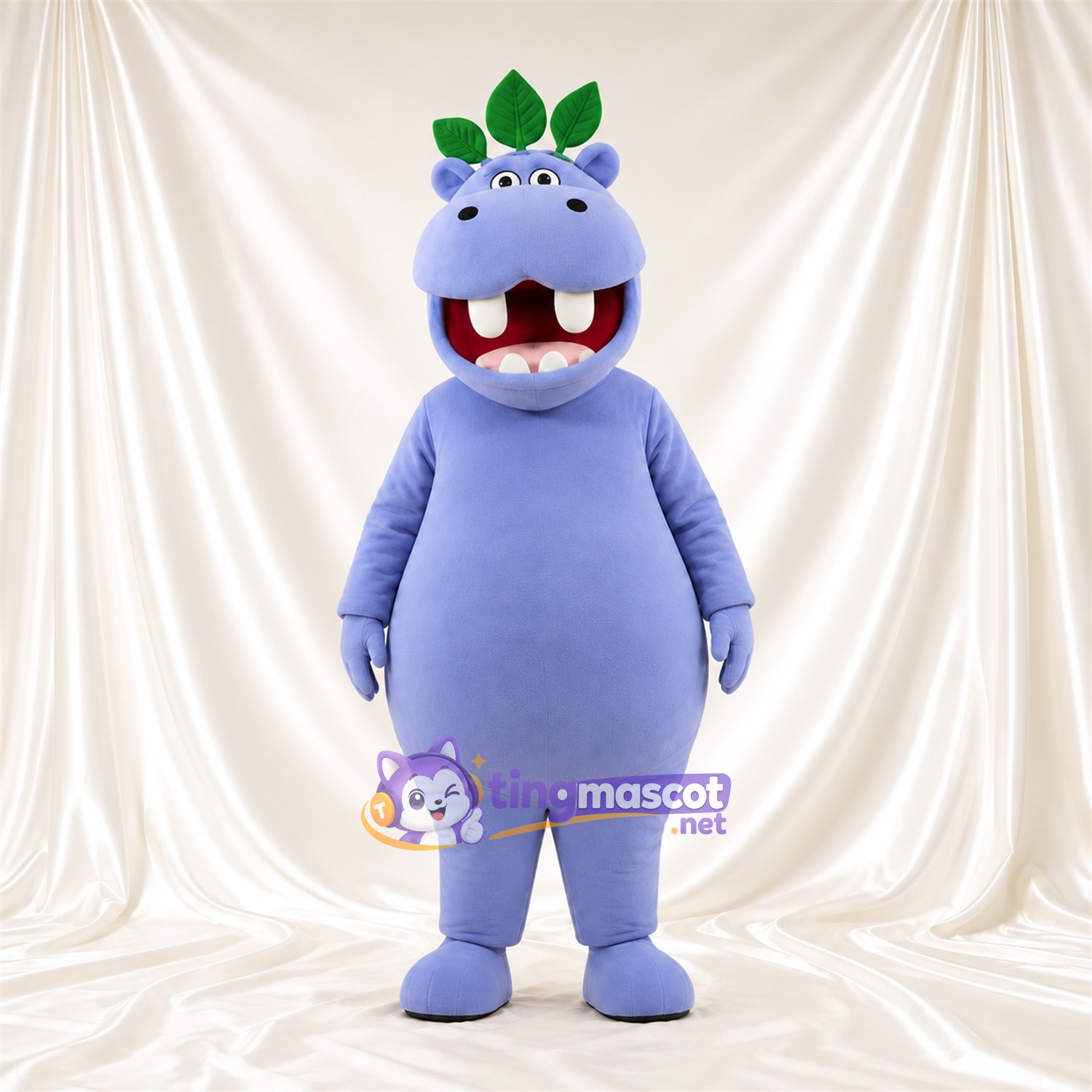 Costume de mascotte Hippopotame – violet – Feuille; Couronne Costume de mascotte Hippopotame – violet – Feuille; Couronne