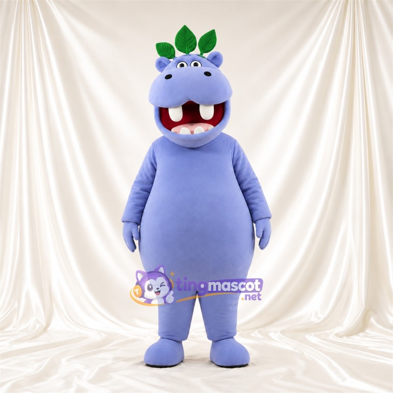 Costume de mascotte Hippopotame – violet – Feuille; Couronne Costume de mascotte Hippopotame – violet – Feuille; Couronne