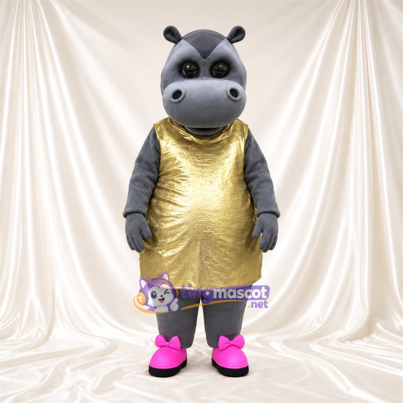 Costume de mascotte Hippopotame – gris – Robe (doré)
