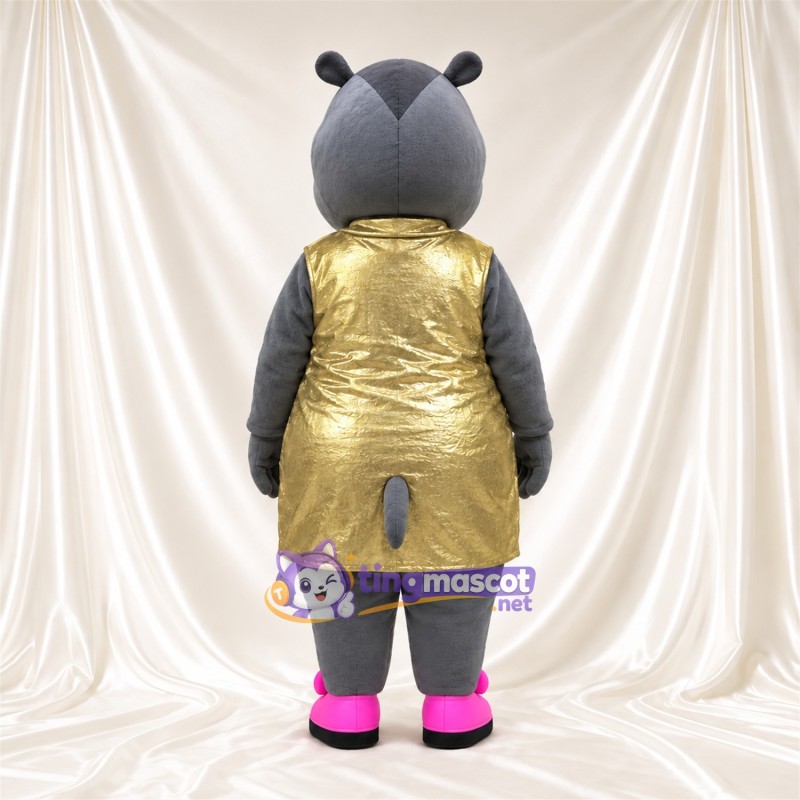 Costume de mascotte Hippopotame – gris – Robe (doré) Costume de mascotte Hippopotame – gris – Robe (doré)