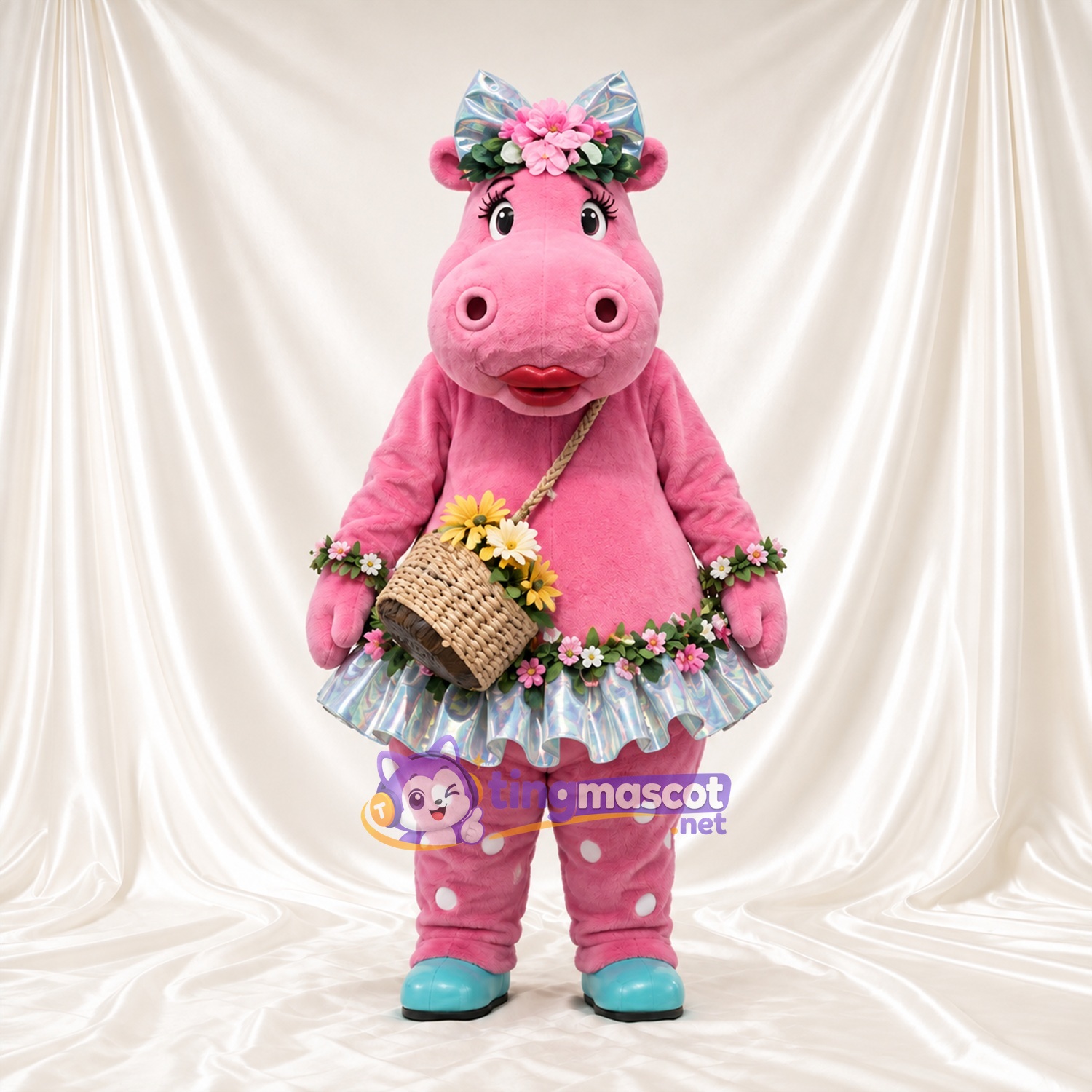 Costume de mascotte Hippopotame – rose – Jupe; Coiffe Costume de mascotte Hippopotame – rose – Jupe; Coiffe