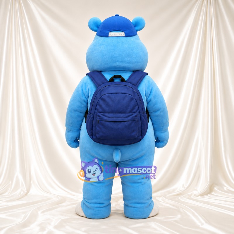 Blue Hippopotamus Mascot Costume - Blue Cap and Backpack Blue Hippopotamus Mascot Costume - Blue Cap and Backpack