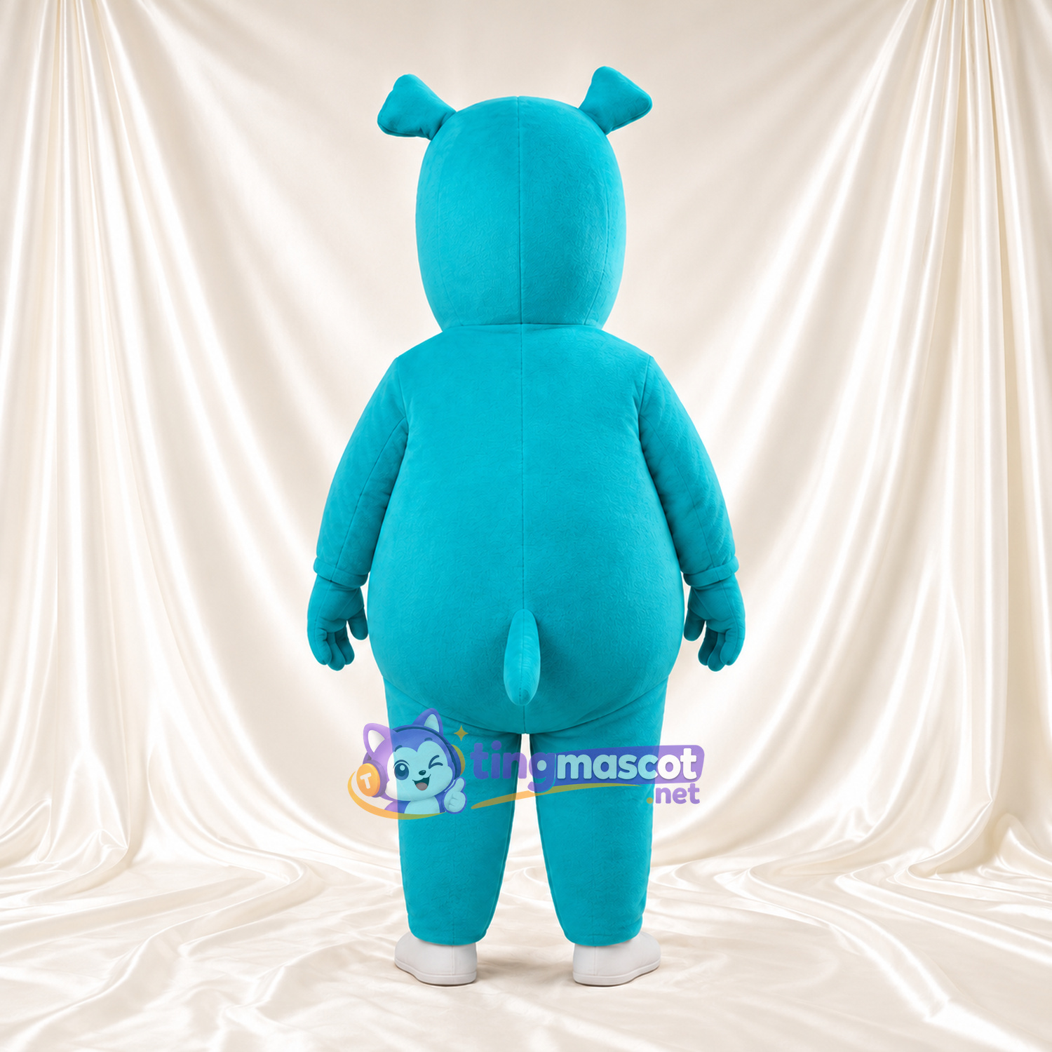 Costume de mascotte Hippopotame – bleu – Pieds (blanc); Bouche ouverte Costume de mascotte Hippopotame – bleu – Pieds (blanc); Bouche ouverte