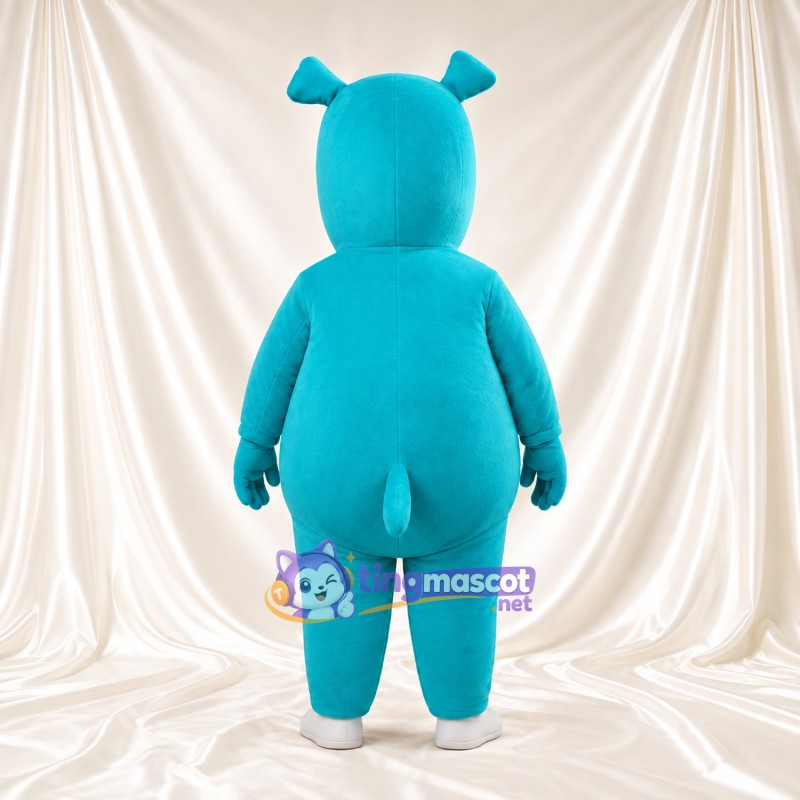 Costume de mascotte Hippopotame – bleu – Pieds (blanc); Bouche ouverte Costume de mascotte Hippopotame – bleu – Pieds (blanc); Bouche ouverte