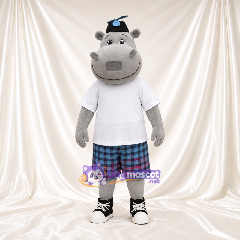 Costume de mascotte Hippopotame – gris – Chemise (blanc); Short