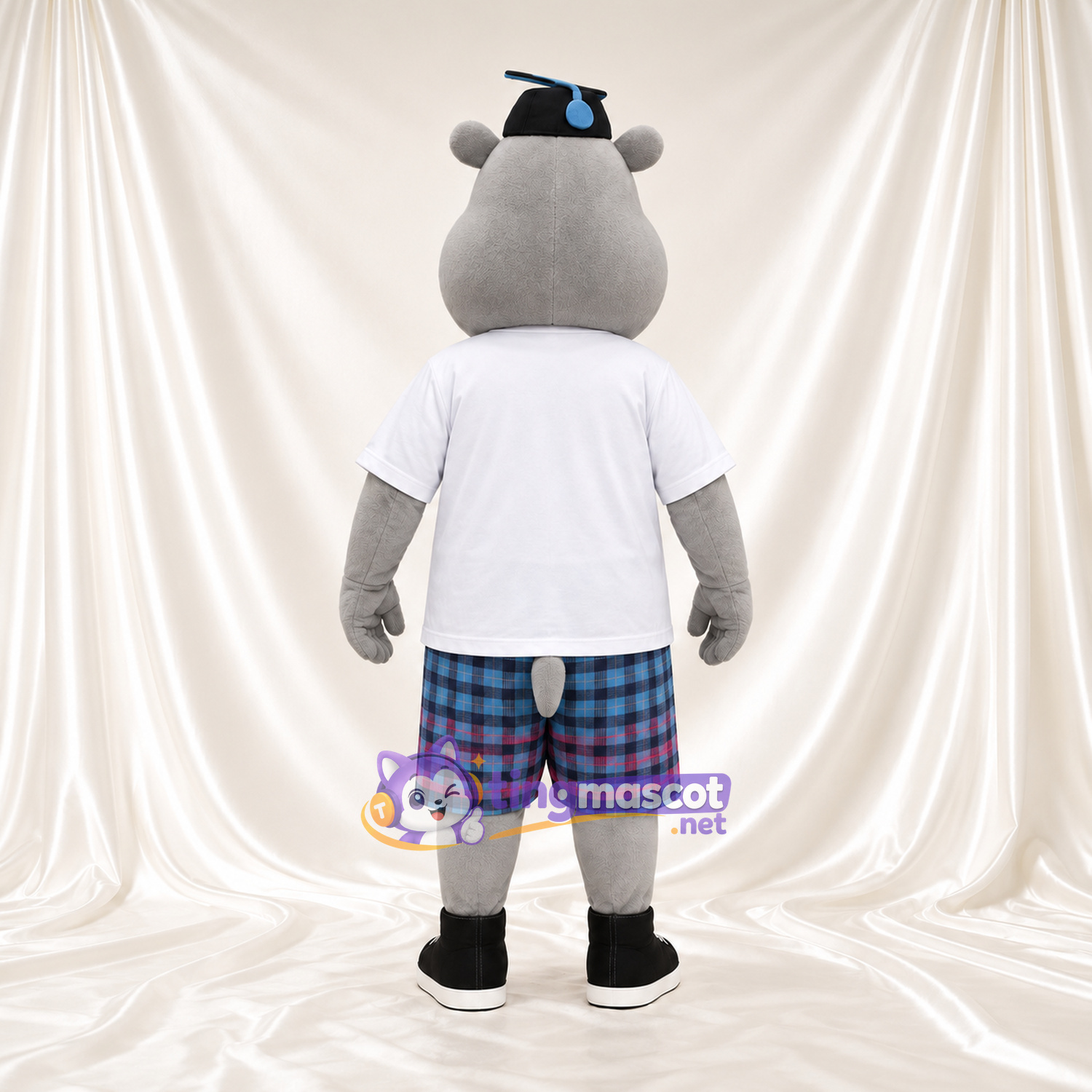 Costume de mascotte Hippopotame – gris – Chemise (blanc); Short Costume de mascotte Hippopotame – gris – Chemise (blanc); Short