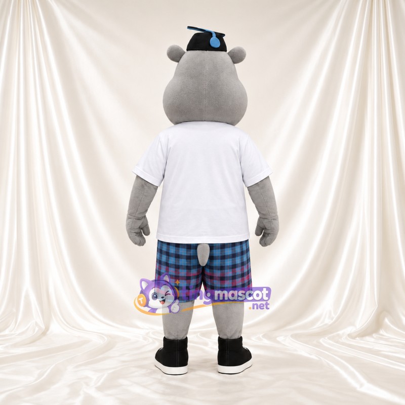 Costume de mascotte Hippopotame – gris – Chemise (blanc); Short Costume de mascotte Hippopotame – gris – Chemise (blanc); Short