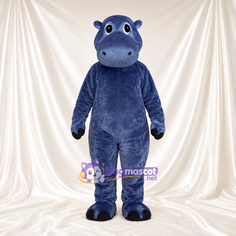 Blue Hippopotamus Mascot Costume - Black Feet and Round Muzzle Blue Hippopotamus Mascot Costume - Black Feet and Round Muzzle