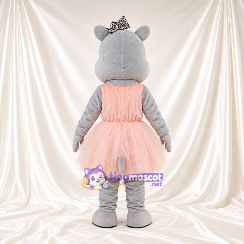 Costume de mascotte Hippopotame – gris – Robe (rose); Mains (gris) Costume de mascotte Hippopotame – gris – Robe (rose); Mains (gris)