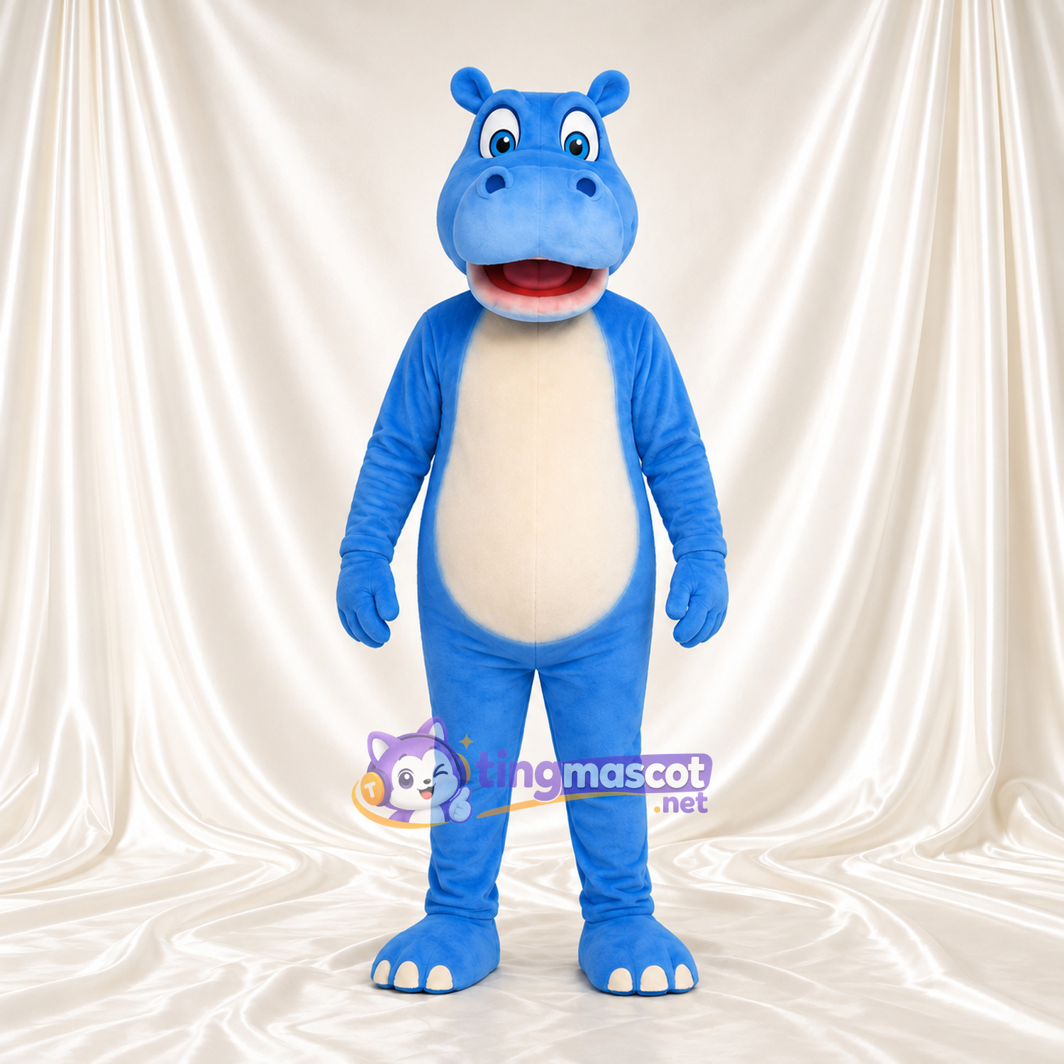 Blue Hippopotamus Mascot Costume - Cream Belly and White Toes Blue Hippopotamus Mascot Costume - Cream Belly and White Toes
