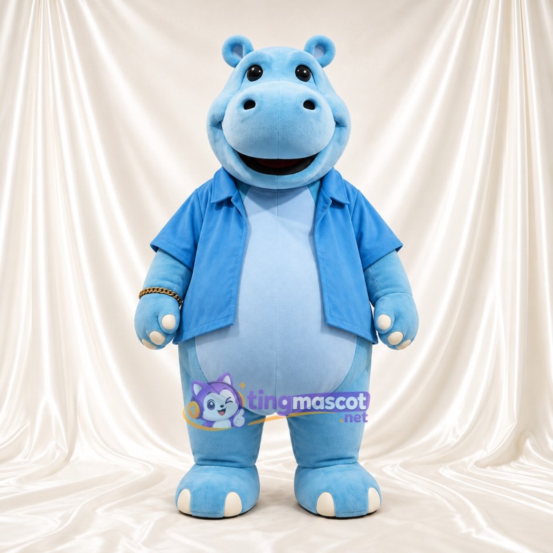 Blue Hippopotamus Mascot Costume - Blue Jacket Blue Hippopotamus Mascot Costume - Blue Jacket