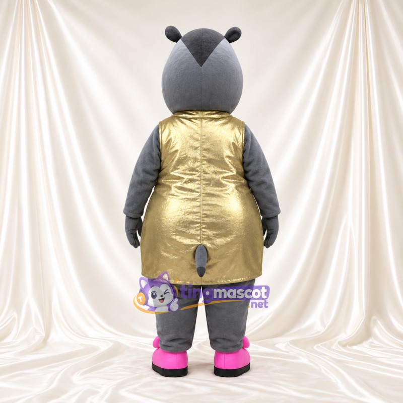 Costume de mascotte Hippopotame – gris – Robe (doré) Costume de mascotte Hippopotame – gris – Robe (doré)