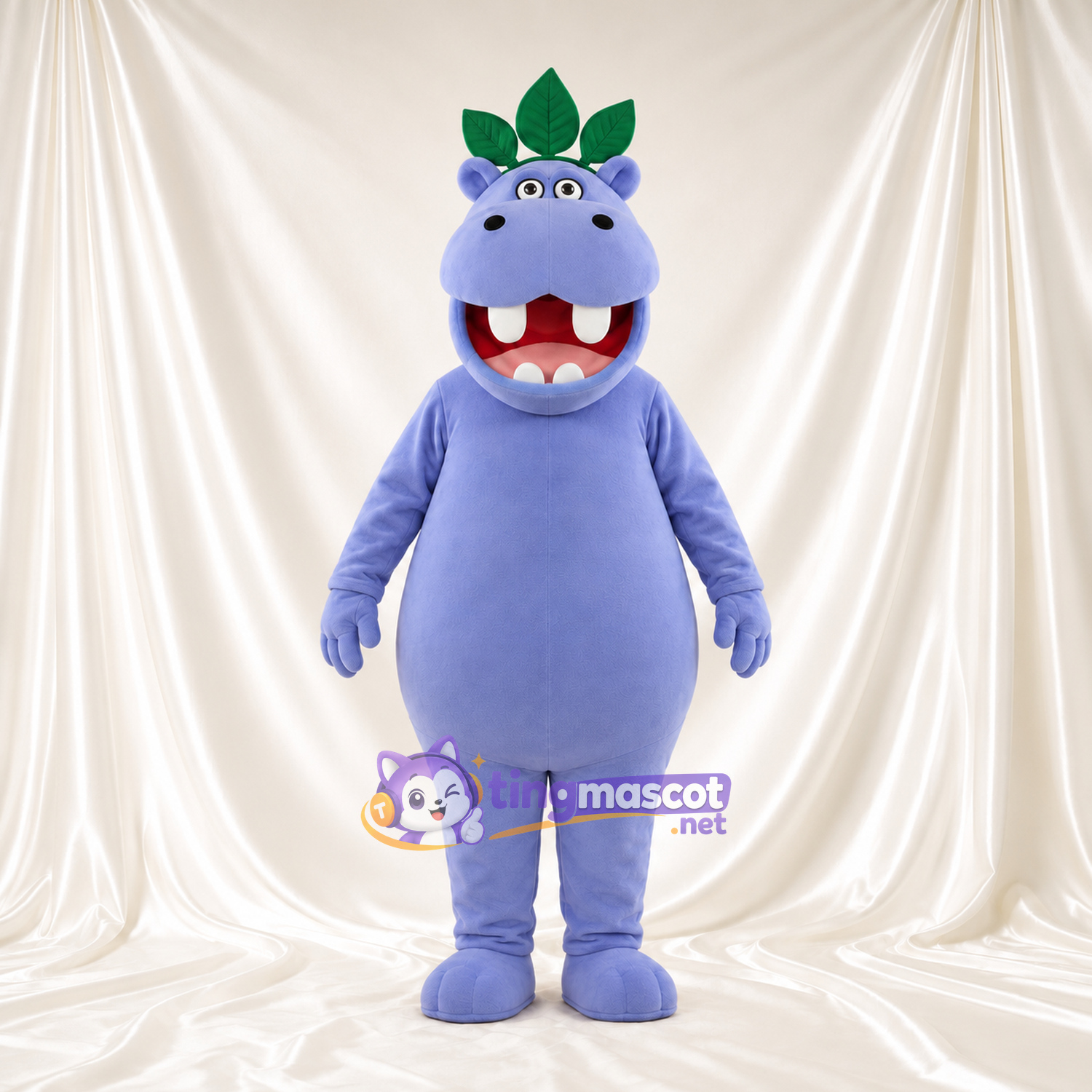 Costume de mascotte Hippopotame – violet – Feuille; Couronne Costume de mascotte Hippopotame – violet – Feuille; Couronne