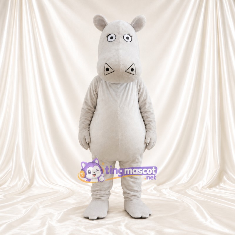 Costume de mascotte Hippopotame – blanc – Ventre rond; Grandes incisives Costume de mascotte Hippopotame – blanc – Ventre rond; Grandes incisives