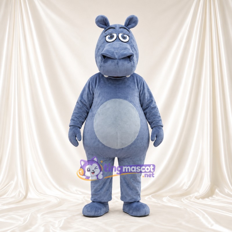 Blue Hippopotamus Mascot Costume - Light Blue Belly and Round Belly Blue Hippopotamus Mascot Costume - Light Blue Belly and Round Belly