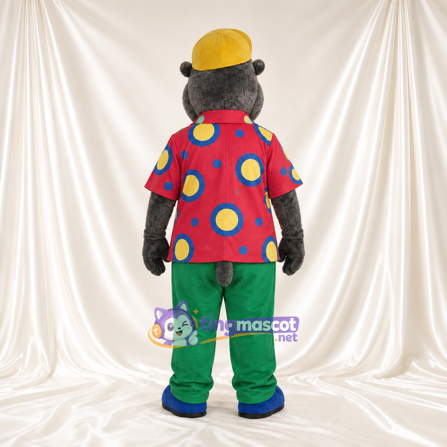 Costume de mascotte Hippopotame – gris – Chemise; Pantalon (vert) Costume de mascotte Hippopotame – gris – Chemise; Pantalon (vert)