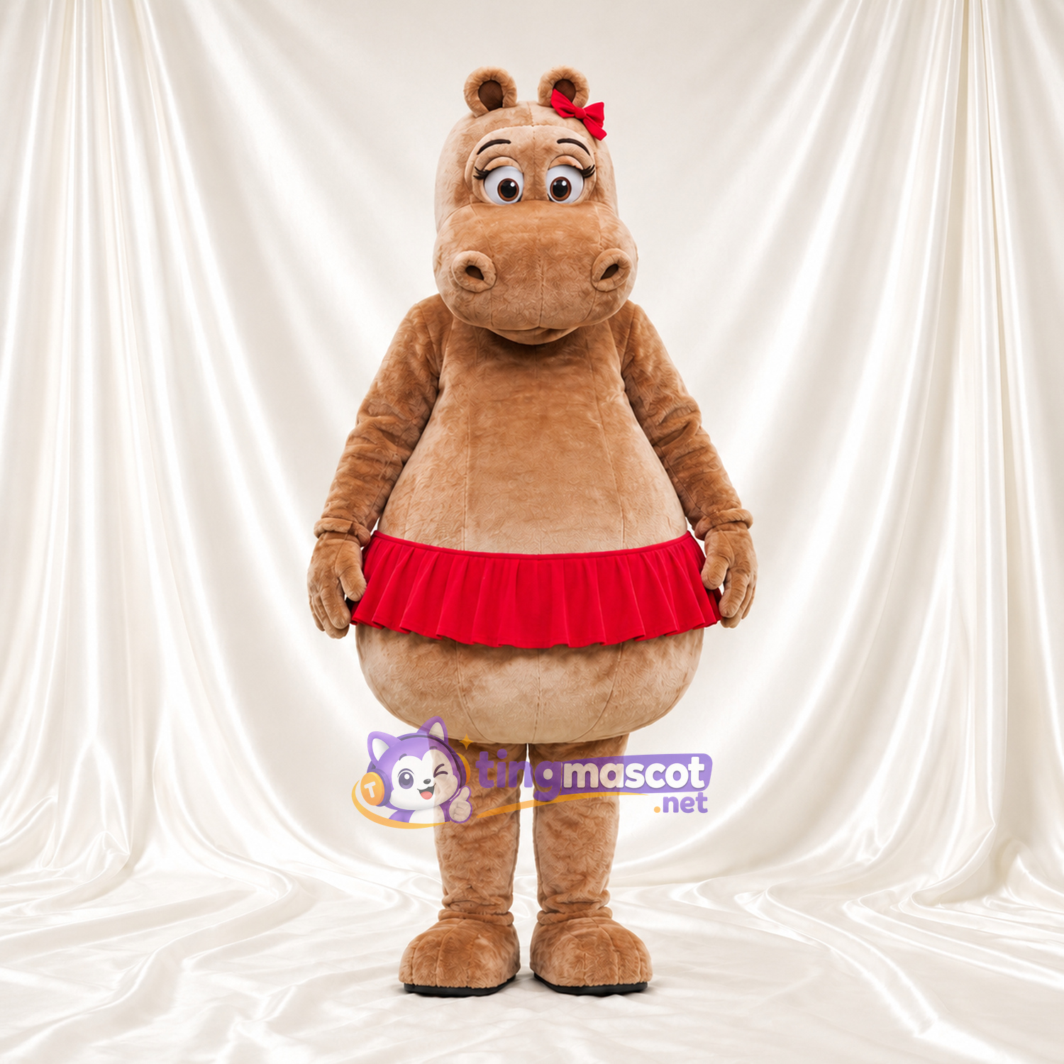 Costume de mascotte Hippopotame – brun clair – Jupe (rouge) Costume de mascotte Hippopotame – brun clair – Jupe (rouge)