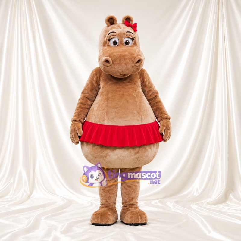 Costume de mascotte Hippopotame – brun clair – Jupe (rouge) Costume de mascotte Hippopotame – brun clair – Jupe (rouge)