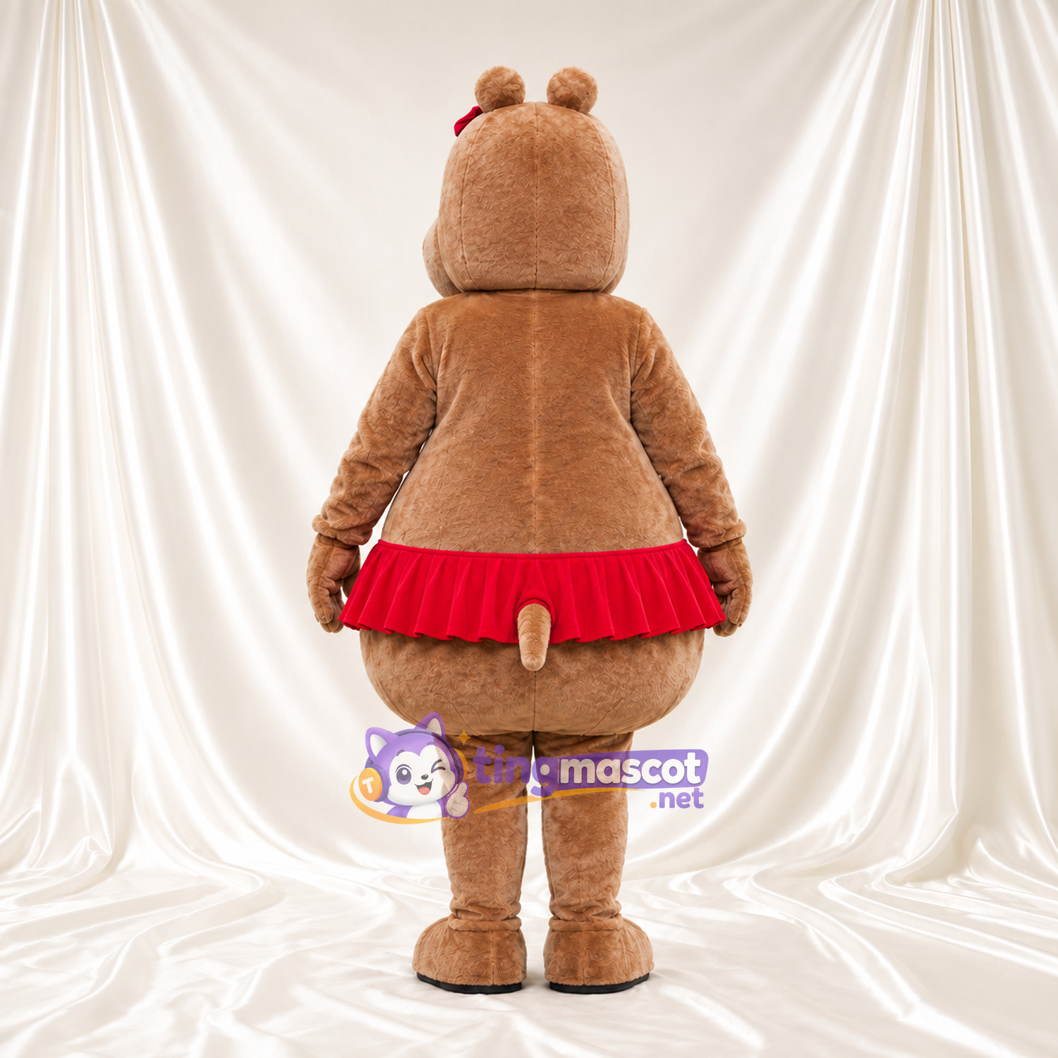 Costume de mascotte Hippopotame – brun clair – Jupe (rouge) Costume de mascotte Hippopotame – brun clair – Jupe (rouge)