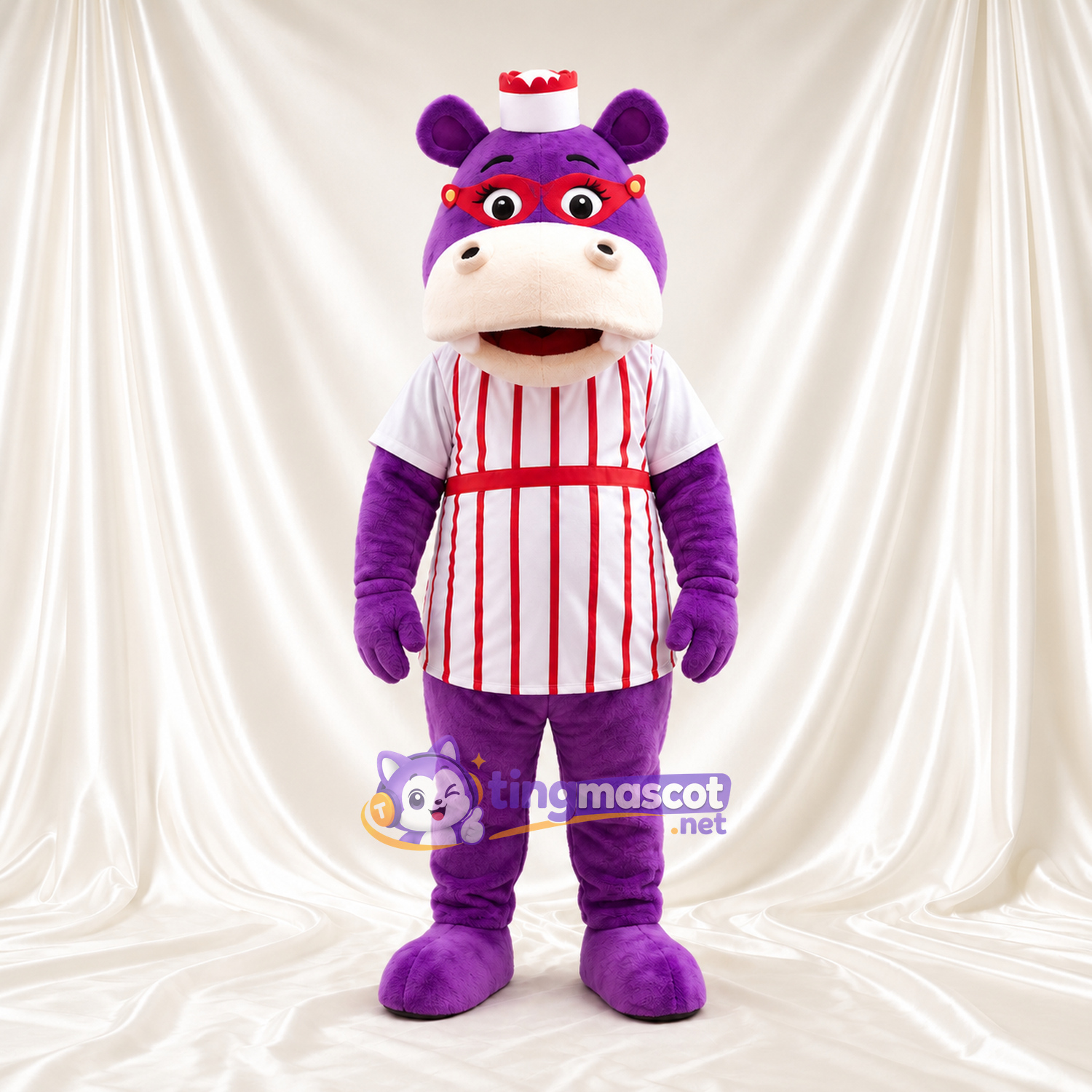 Costume de mascotte Hippopotame – violet – Tablier Costume de mascotte Hippopotame – violet – Tablier