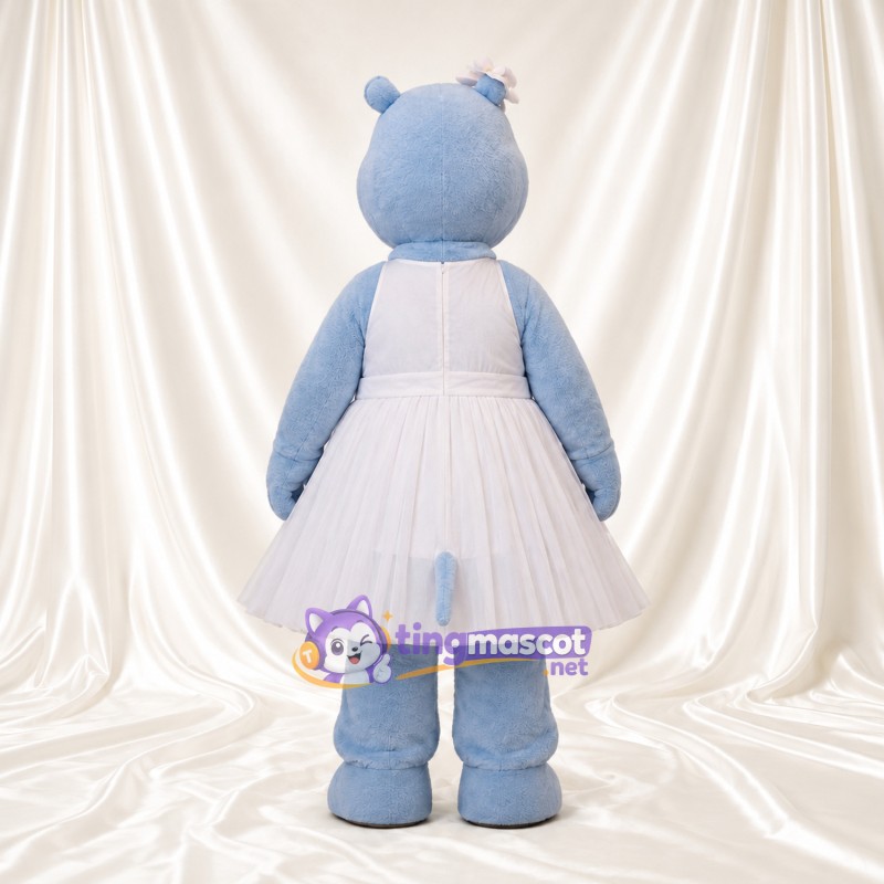 Costume de mascotte Hippopotame – bleu – Robe (blanc); Cils Costume de mascotte Hippopotame – bleu – Robe (blanc); Cils