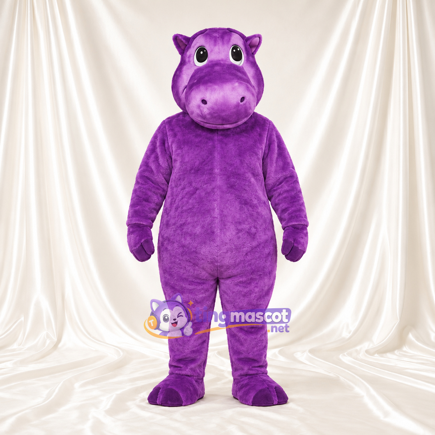 Costume de mascotte Hippopotame – violet – Petites oreilles rondes; Museau rond Costume de mascotte Hippopotame – violet – Petites oreilles rondes; Museau rond
