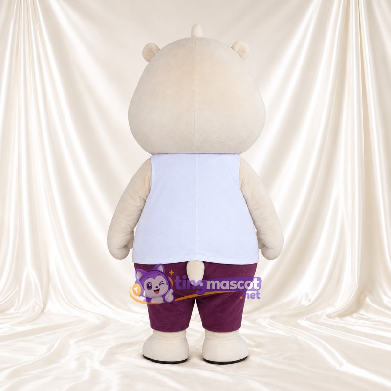 Costume de mascotte Hippopotame – blanc – T-shirt (blanc); Pantalon (violet) Costume de mascotte Hippopotame – blanc – T-shirt (blanc); Pantalon (violet)