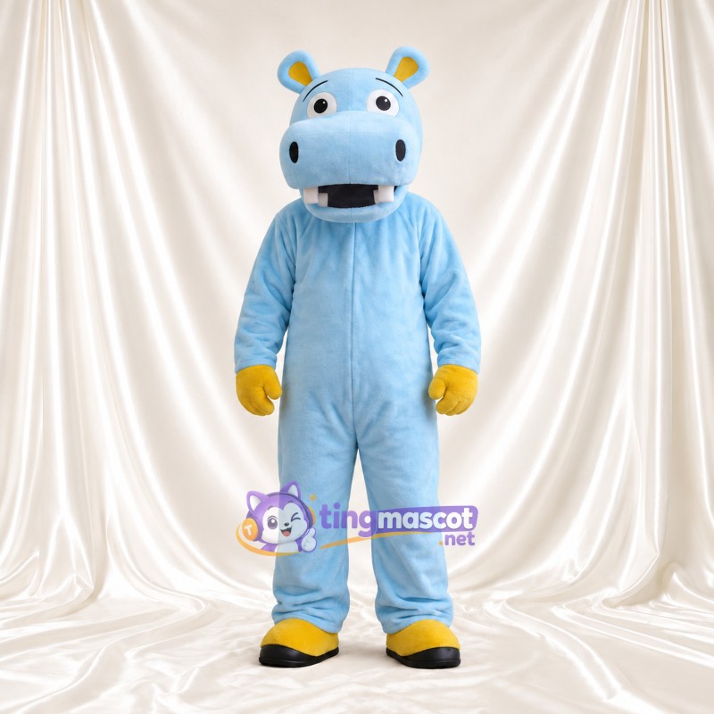 Costume de mascotte Hippopotame – bleu – Gants (jaune); Sabots (jaune) Costume de mascotte Hippopotame – bleu – Gants (jaune); Sabots (jaune)